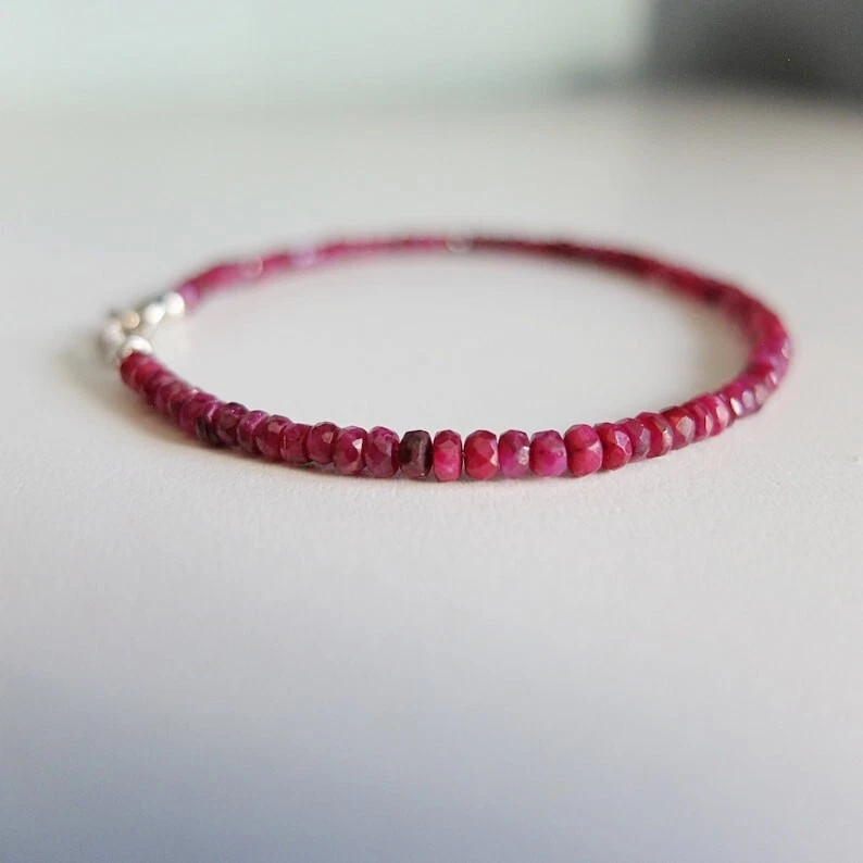 A++ Delicadas pulseras con cuentas de piedras preciosas rondelle facetadas rubí rosa 6-8"" regalo para mujer Foto 3 de 4
