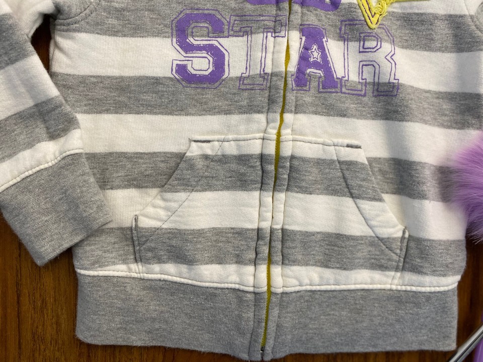 Old Navy Girls Hoodie Jacket Size 2T White Gray Yellow Full Zip Up Long