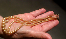 Vintage Faux champagne Pearl Double-Strand Necklace 16 3/4 inches