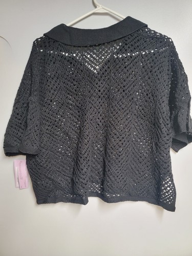 Wild Fable Crocheted Women's Short Sleeve Breathable Blouse Size M Black - Picture 3 of 6
