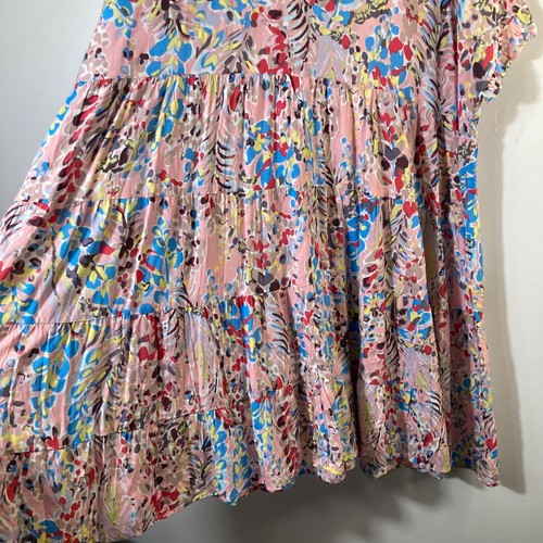 Womens Ott Tiered Ruffle Short Sleeve Floral Dress Pink Tan Blue 2X NWT Rayon - Picture 6 of 11