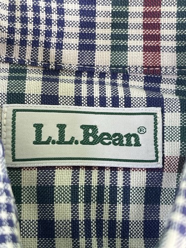 L.L. Bean Men’s Shirt Reg Striped Tan Red Blue Green Button Down SMALL Vintage - Picture 7 of 13