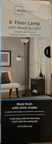 Mainstays 6' Floor Lamp w/ Reading Light Black New - Picture 2 of 3
