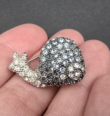 Carolee Pave Rhinestone Small Snail Pin Silver tone Clear and light blue