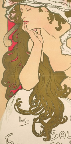 Affiche originale Art Nouveau - Alphonse Mucha - Salon des Cent - La Plume - 1896 - Photo 5/7