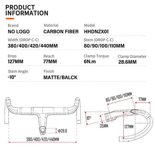Carbon Integrated Handlebar for Road Bike Black Matte 28.6mm with Spacers Parts - Picture 4 of 43