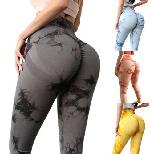 Womens High Waist Tie Dye Seamless Leggings Scrunch Butt Lift Elastic Yoga Pants