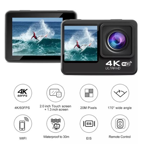 4k Action Camera 60fps With EIS Wifi Dual Touch Screen Remote Control Waterproof - Picture 4 of 12