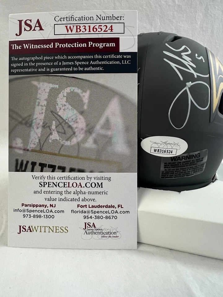 Minicasco autógrafo firmado por Joe Flacco Baltimore Ravens Super Bowl MVP CERTIFICADO DE AUTENTICIDAD JSA Foto 3 de 4