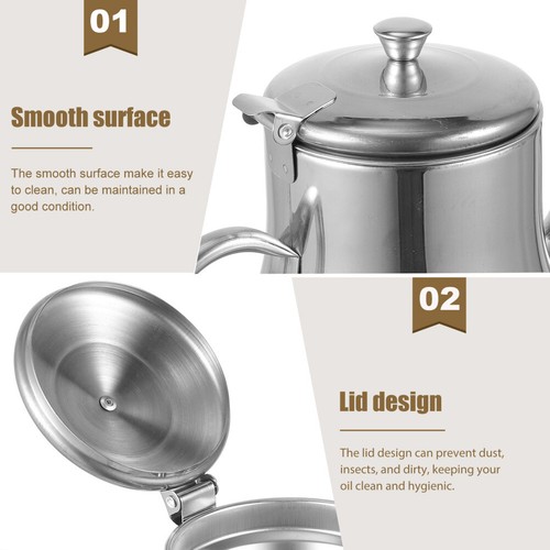 1PC Stainless Steel Oil Container Oil Strainer Pot Oil Dispenser (Silver) - 第 11/11 張圖片