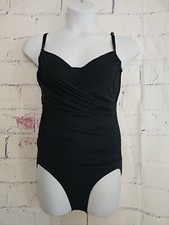 Jantzen One Piece Swimsuit Tummy Control Black Size 16 Crossover Front Adj Strap