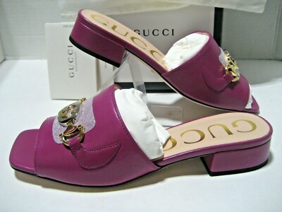GUCCI ゴールド ミュール 35C NEW GUCCI Women US 5 EU 35 Zumi Gold/Silver GG Logo Pink Leather