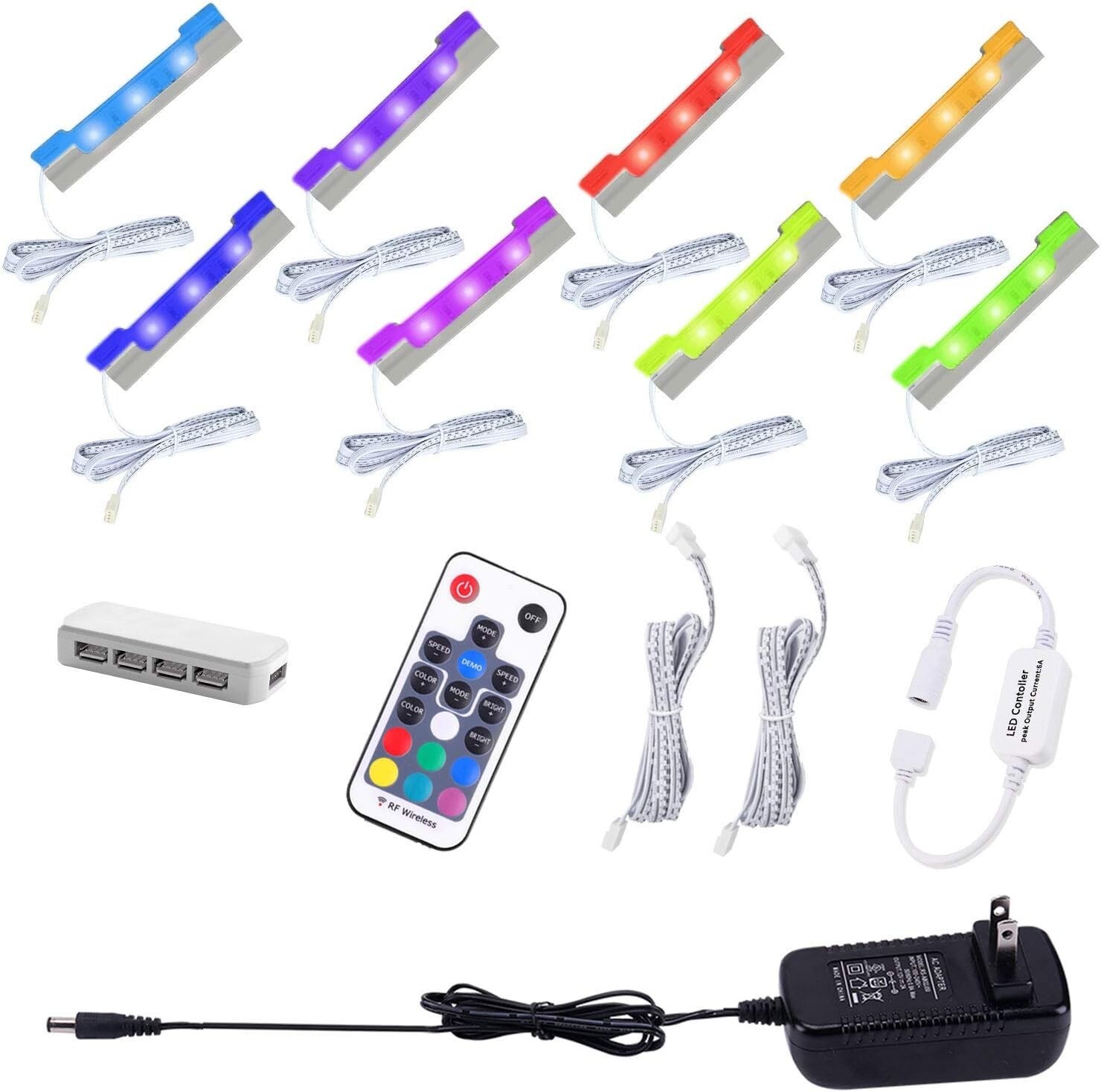 RGB LED Glass Cabinet Shelf Display Light Kit Color Changing RF Control-image