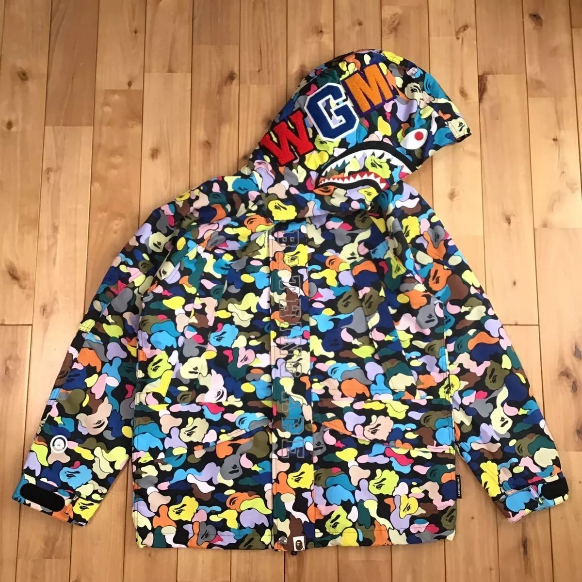 BAPE multi camo shark hoodie snowboard jacket A Bathing Ape Size M eBay