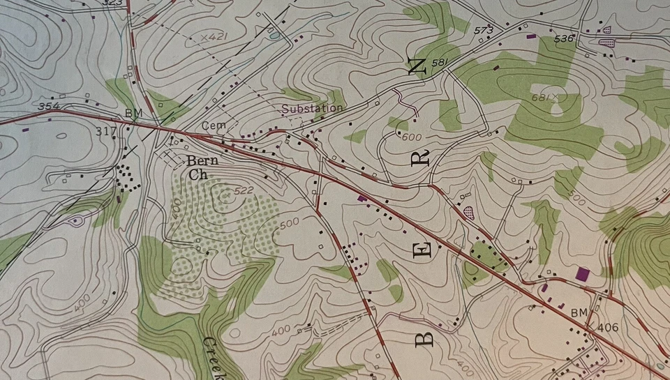 Mapa Cuadrángulo Geológico Topográfico Vintage Bernville Pennsylvania USGS 1974 Foto 2 de 4