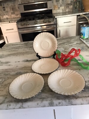 4 Pc Franciscan Masterpiece Find China Saucers W/silver Trim￼ Swirl Pattern