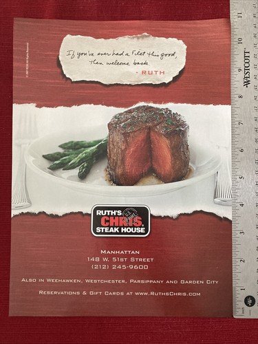 2008 Ruth’s Chris Steak House 51st Street Manhattan Print Ad - Great To Frame! - 第 1/2 張圖片