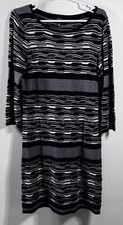 Saks Fifth Avenue Black Label Sweater Dress Mixed Prints Long Sleeve Women’s M 