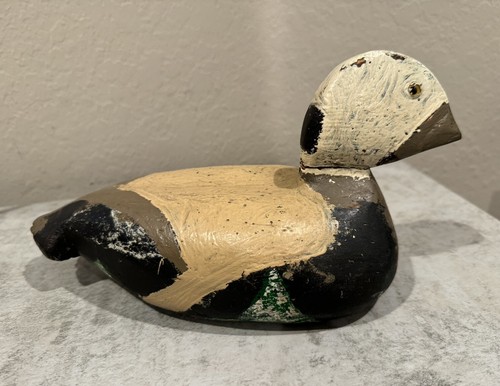 Antique c1930s Eider Drake Duck Decoy White Head/Green & Black Body - Picture 1 of 5