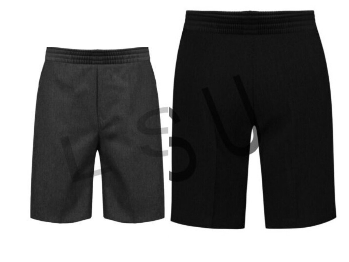 BOYS SCHOOL SHORT PULL-UP FULL ELASTICATED ALL AROUND WAIST KIDS SCHOOL SHORTS