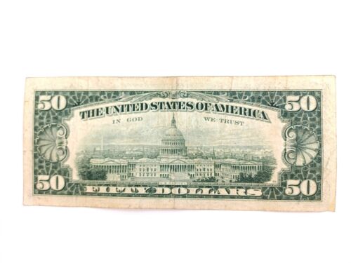 1977 $50 Fifty Dollar Bill Federal Reserve Note US Serial # G12871187A - Picture 2 of 2