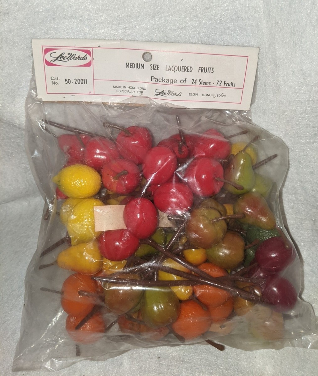Vintage LeeWards Medium Sized Lacquered Fruits 24 Stems 72 Fruits