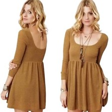 Free People Day & Night Gold Metallic Long Sleeve Babydoll Mini Dress Women’s XS