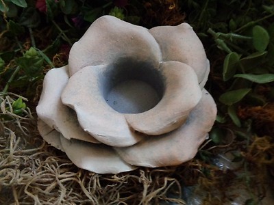 Latex flower candle holder mold plaster cement rubber rose mould 5''W x 2.5''