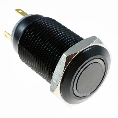 Vandal Resistant Metal LED Latching 16mm Black Push Button Switch 12V SPST