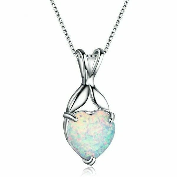 Moda Collares Colgante Ópalo de Fuego Joyería Cadena Corazón Boda Blanco Plata 925 Foto 3 de 4