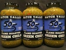 Hatch Valley 505 Green Chile Peppers Sauce Qty Lot 3 Pack 40oz Jars Vegan Chili