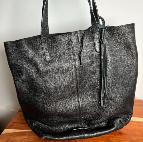Melrose and Market Black Leather Tote Bag Full Grain 14x14x11 inch - Picture 2 of 7