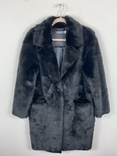Mint Velvet Black Faux Fur Longline Winter Coat Button Christmas Party Size S Uk