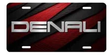 Share GMC Denali on Black Red Silver simulated Carbon Fiber Aluminum License Pla