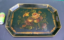 Tole Toleware Serving Tray platter Folk Art Antique 22x16" Hand Painted