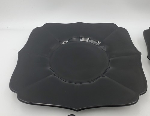 4 "New Martinsville" Black Amethyst Salad Lunch Plates Glass Fancy Square Vtg - Picture 4 of 13
