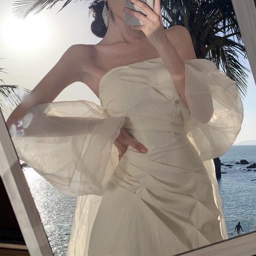 Bridal Strapless Train Gown French Style Light Wedding Dress for Photos - Picture 8 of 9