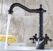 Black oil Antique Brass Dual handles Kitchen Sink Faucet Mixer Basin Tap Ksf076