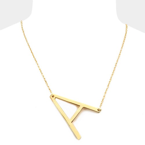 Statement Monogram Alphabet Slanted Letter Initial Chain Metal Necklace Pendant