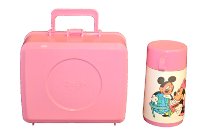 VTG Walt Disney Mickey & Minnie Mouse pink plastic lunch box