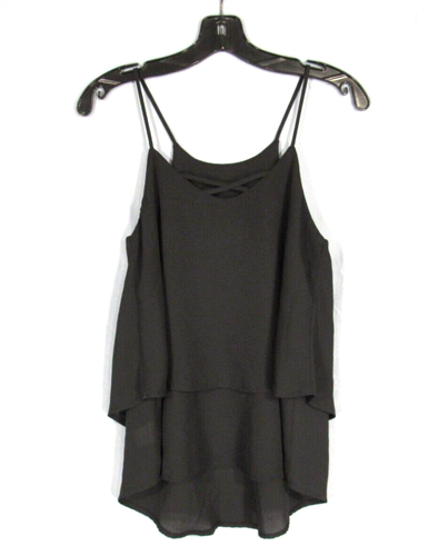 FRANCESCA'S Mi Ami SOLID BLACK Layered Chiffon SPAGHETTI STRAPS Tank Top Sz XS - Picture 5 of 6