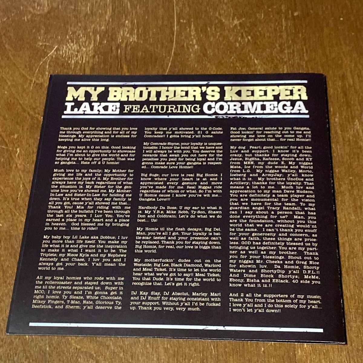 My Brother's Keeper CD by LAKE feat. CORMEGA - Vintage Y2K