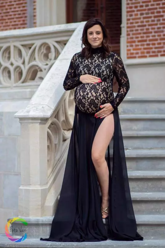 Lace Maternity Photo Shoot Long Sleeve Bodysuit + High Slit Pregnancy  Dresses