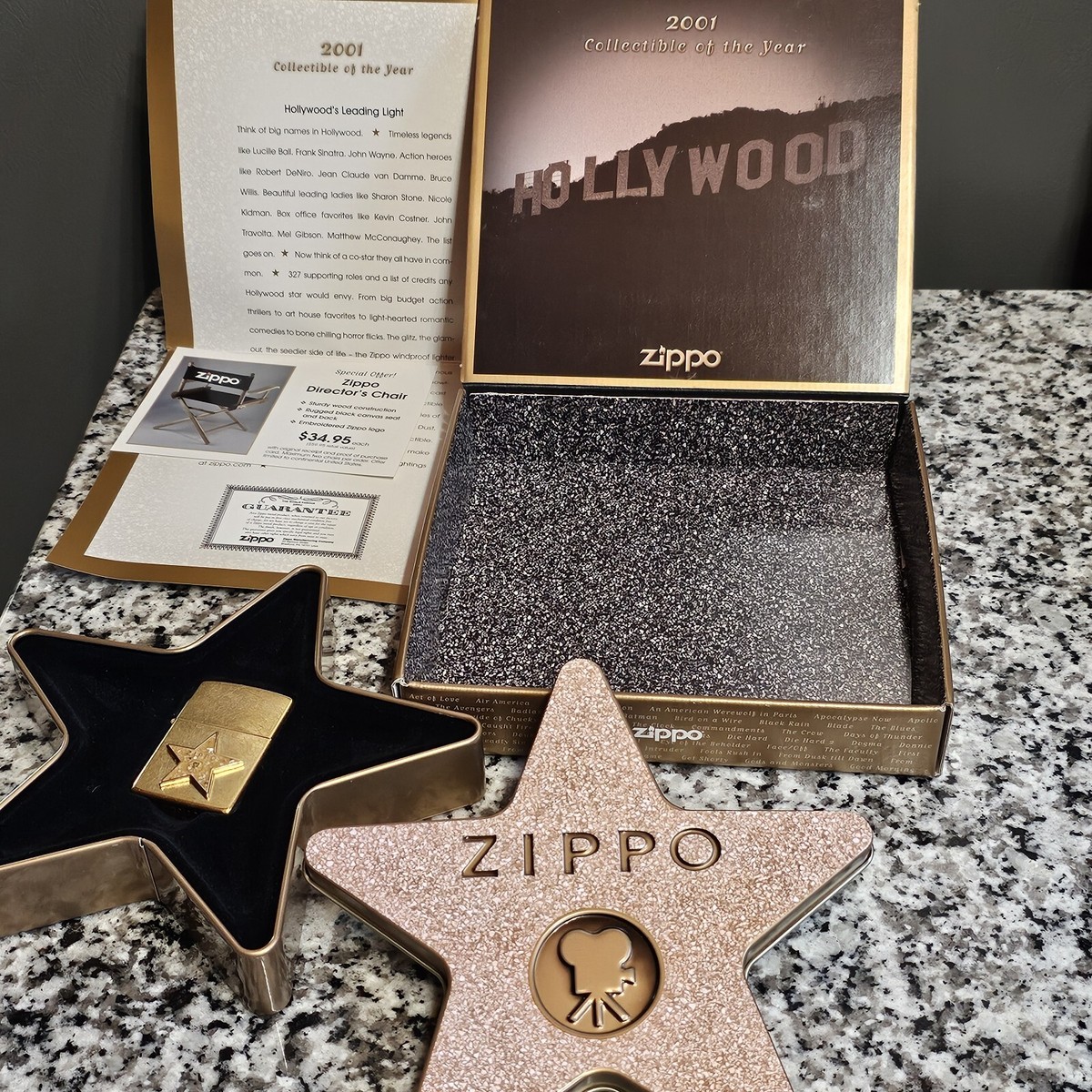 Vintage NOS 2001 Zippo Lighter Collectible Of The Year Hollywood