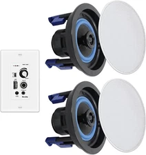 Herdio Ceiling Speakers 2-Way Flush Mount Wall Bluetooth Amplifier Receiver Kit