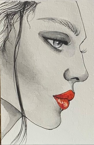 Original ACEO hand painted by Viviana Scala. Fiby in black & white portrait. - Picture 1 of 3