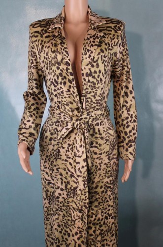 St. John Beige Brown Green Long Jacket L 10 12 Dress Duster Coat Collared Belt - Picture 3 of 9