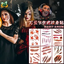 Halloween Temporary Horror Sticker Bloody Scary Sew Body Art Tattoo waterproof