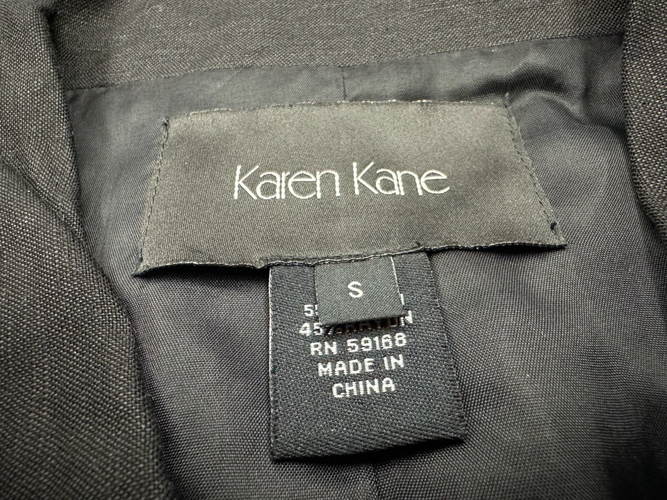 Chaqueta estilo motocicleta Karen Kane para mujer de lino negra talla pequeña Foto 3 de 4