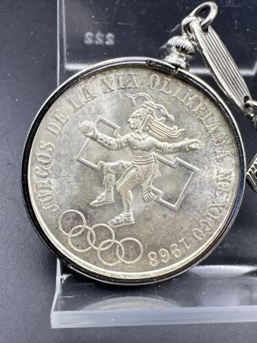 1968 Mexico Silver 25 Pesos BU Olympics Dancing Chief Commemorative in Keychain - Picture 5 of 11